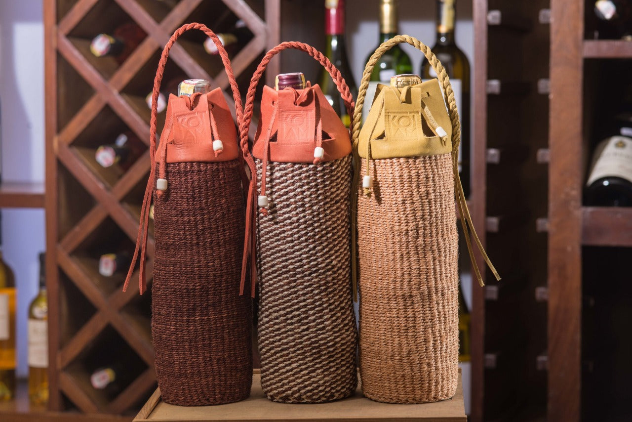 Handmade Mixte Sisal Wine Bag